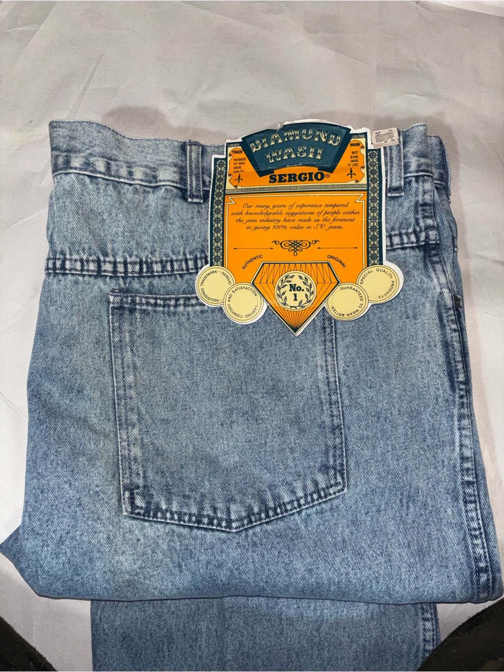 Vintage 1990’s Sergio Diamond Wash Denim Jeans, Rare Nwt, Size 54 Big/Tall